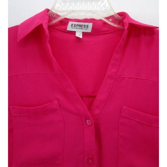 Express Top XS Portofino Shirt Button Down Career Pockets Roll Tab - Picture 2 of 12